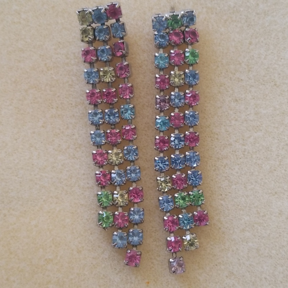 Rhinestones Easter Colored Tassle Stud Earrings - image 3